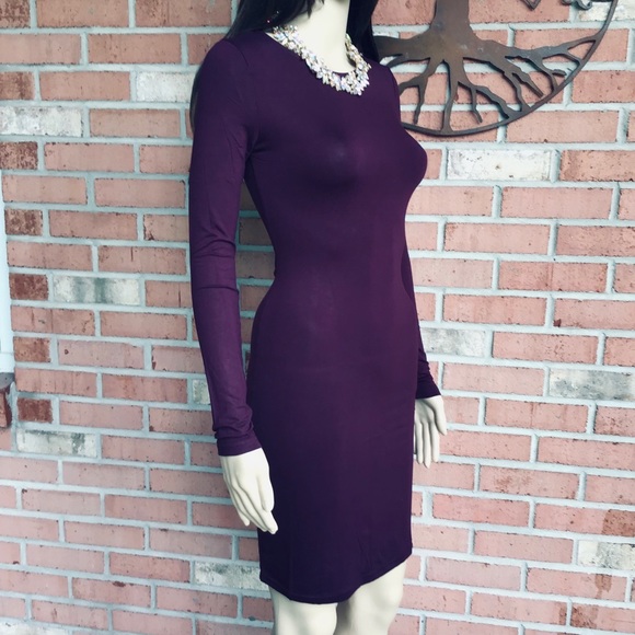 BODY CON WINE COLOR MIDI DRESS - Picture 3 of 6